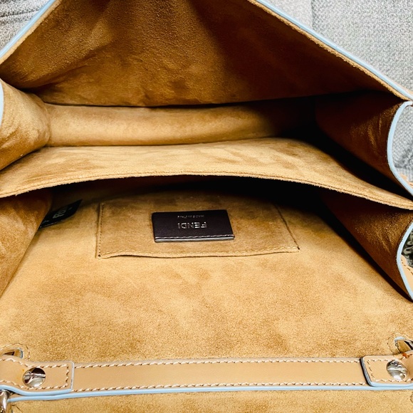 Fendi Kan Bag w/ Blue Scalloped Edging, Convertible Chain Strap & Suede Interior - Picture 12 of 15